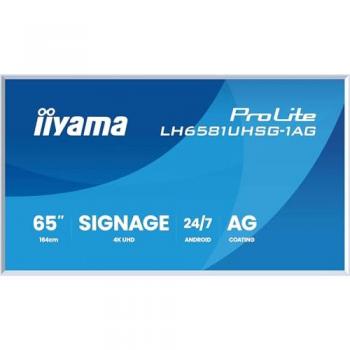 Pantalla de señalización digital iiyama ProLite LH6581UHSG-1AG de 65 con marco blanco removible, resolución 3840x2160 UHD, panel VA ELED, brillo 500 cd/m²