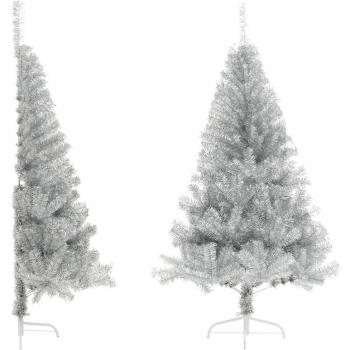 vidaXL Artificial Half Christmas Tree with Stand Silver 180 cm PET