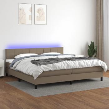Cama Box Spring con Colchón y Luces LED en Tela Gris Taupe 200x200 cm