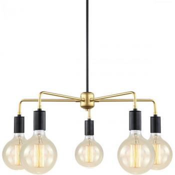 Lámpara colgante moderna Malene Black, oro, 5 luces, E27