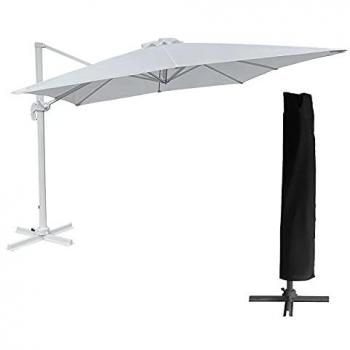 Sombrilla excéntrica rectangular 3x4m blanca con funda - Happy Garden