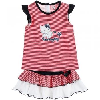 Ensemble jupe et T-shirt bébé fille Charmmy kitty rayé rouge/blanc 23mois