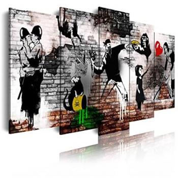 Cuadros Modernos Lienzo Decorativo Abstracto Arte Banksy 5 Piezas 150x80cm