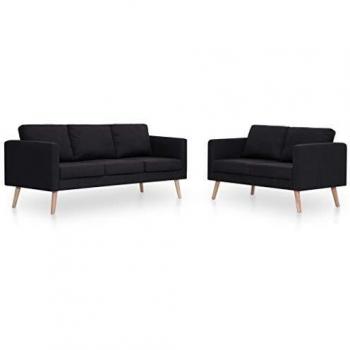 vidaXL Conjunto Sofá 2 y 3 Plazas 2 Piezas Tapizado Tela Estructura Patas Madera Diseño Moderno Cojín Asiento Respaldo Set Sillones Salón Sala Negro