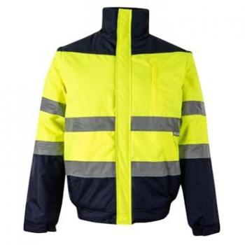 Chaqueta de Trabajo Acolchada Bicolor de Alta Visibilidad 4XL - Amarillo Flúor y Azul Marino
