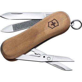 Victorinox Executive Wood 81 Swiss Army Pocket Knife, Small, Multi Tool, 5 Functions, Serrated-Edge Scissors, Wood