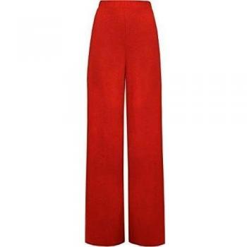 WearAll - Mujer Pantalones Cintura Elástica Palazzo Con Pernera Ancha Tallas Grandes - Rojo - 40-42
