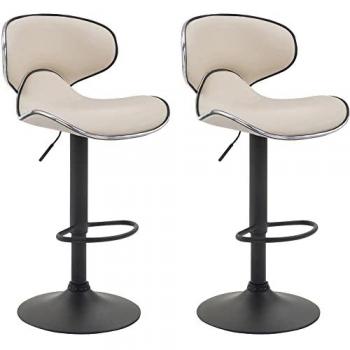 Set de 2 Taburetes Altos Regulables Las Vegas V2 Tapizados en Simil Cuero Crema y Negro
