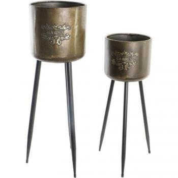 Macetero set 2 metal 25x25x80,5 grabado metalizado