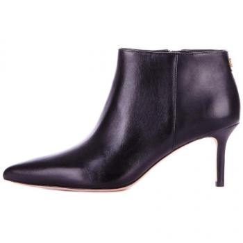 LAUREN RALPH LAUREN Lizie Burnished Black Leather Heeled Ankle Boots, female, size S, black leather, zipper closure