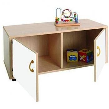 Mobeduc 600106HPS23 - Mueble infantil superbajo/armario con 2 casillas, madera, color haya y blanco, 90 x 40 x 44 cm