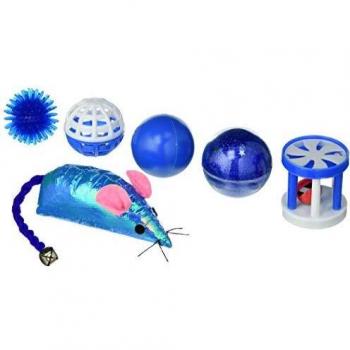 ARQUIVET Juguetes para Gatos - Kit 6 Juguetes Variados Azules - Pelotas, Ratones, Rodillos - Juguetes interactivos para felinos - Accesorios para entretener a tu Gato
