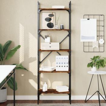 Librería de 5 estantes de madera 56x31,5x174 cm en colores Negro, Roble Sonoma y Roble ahumado - Mueble de Almacenaje Estantería para Oficina, Estudio y Dormitorio