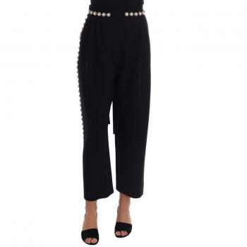 Dolce & Gabbana Black Wool Stretch Crystal Pants - IT38|XS