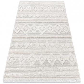 Alfombra Eco Sisal Boho Rombo y Líneas con Flecos - Estructural Beige / Crema 136x190 cm
