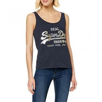 Superdry VL Stitch Sequin Classic Vest Camiseta sin Mangas, Azul