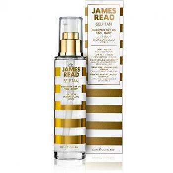 JAMES READ Coconut Dry Oil Tan Face & Body 100ml Gradual Tan All Over Natural Golden Glow Bronzer Self Tan Rapid Drying Formula Long Lasting Develops Overnight For all Skin Tones