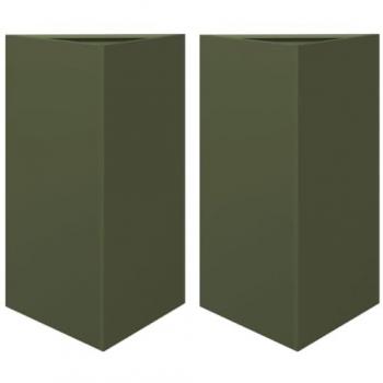 Jardineras Triangulares 2 uds Acero Verde Oliva 50x43x75 cm