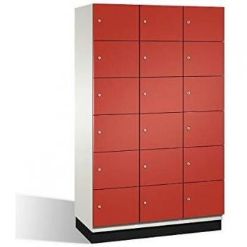Armario de Compartimentos Bajo Llave Cambio C+P - 6 Taquillas, 3 Divisiones, Puertas de Acero, Color Blanco y Rojo, Ancho 1200 mm