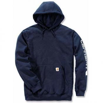 Carhartt Men's Midweight Signature Sleeve Logo Hooded Sweatshirt - Navy - Size: M