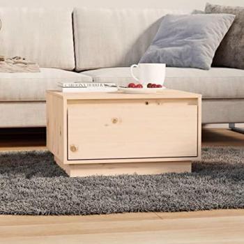 Mesa de centro de madera maciza de pino 55x56x32 cm en color Marrón, Blanco y Gris