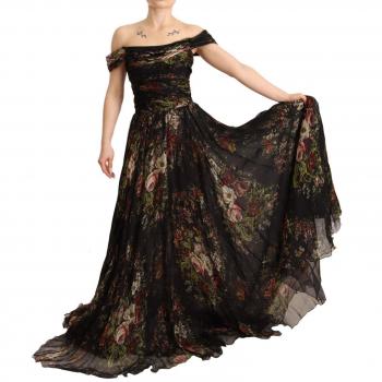 Dolce & Gabbana Multicolored Floral Off Shoulder Gown Dress - IT40|S, Black, Size: XS Elegant Floral Off-Shoulder Occasion Dress