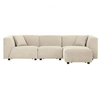 Sofá Modular de 3 Plazas + 1 Puf Beige de Terciopelo con Diseño Moderno y Asiento Ancho