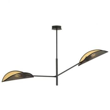 Lámpara de Suspensión Vene, Acero con Recubrimiento de Polvo y Tejido, Negro y Oro, 102x51x11 cm