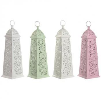 Farol Shabby Chic Home ESPRIT Blanco Verde Rosa Metal Aluminio 13 x 13 x 43 cm (4 Unidades)