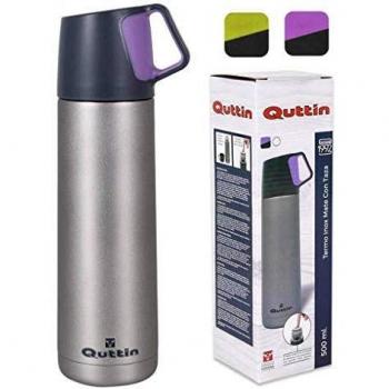 Quttin Termo INOX Mate con Taza, 500 ml, Colores Surtidos, Acero, Multicolor, 1 Unidad