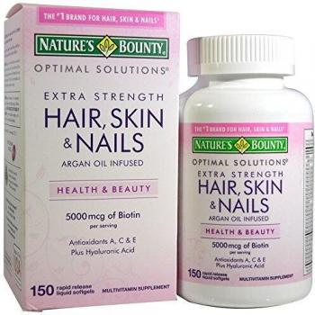 Nature's Bounty Optimal Solutions Hair Skin & Nails Extra Strength, 150 Softgels, Multivitamin Supplement, with Antioxidants C & E
