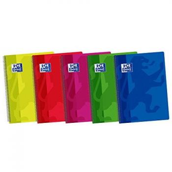 Bloc Espiral Horizontal 80 Hojas Rayadas con Margen Pack de 5 Tapa Plástica Colores Vivos Oxford Classic