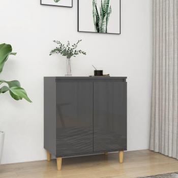 Aparador de madera contrachapada y patas de madera maciza gris brillante 60x35x70 cm, mueble de almacenaje moderno con puertas y cajón para salón