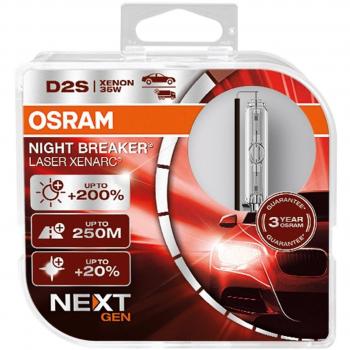 Bombilla Xenón OSRAM XENARC NIGHT BREAKER LASER D2S 35W, 200% más brillo, incluye 2 lámparas en caja Duo