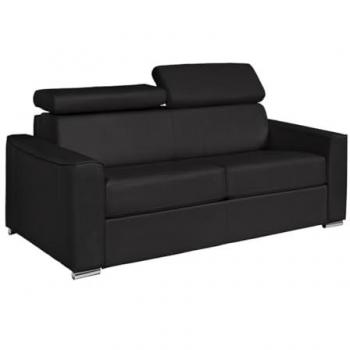 Sofá 3 Plazas Convertible Rápido en Cuero de Búfalo Negro - Cama de 140 cm - Colchón de 14 cm VIZIR