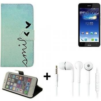 360° Funda Smartphone para Asus Padfone 4, 'smile' + auriculares | Wallet case flip cover caja bolsa Caso Monedero BookStyle - K-S-Trade