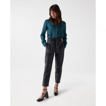 Pantalón recto de mujer efecto piel con cinturón Salsa Jeans