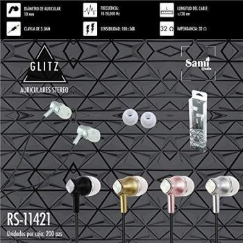 Sami RS11421D - Auriculares intrauditivos estéreo - Earphones Metalizados - Inoxidable - Estilo Retro - Sami Glitz - Color Oro.