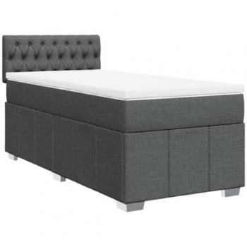 Cama box spring con colchón de muelles en tela gris oscuro 100x200 cm