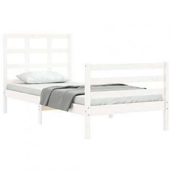 Estructura de cama con cabecero madera maciza blanco Vidaxl