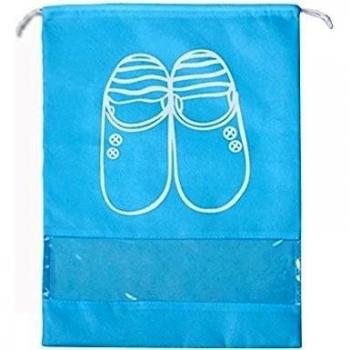 10 piezas de bolsa de almacenamiento portátil plegable transparente ventana a prueba de polvo no tejido de zapatos con cordón bolsa de viaje Telas, 36 x 27cm , color azul marino