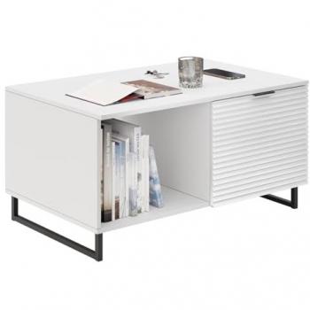 Mesa de centro angular Sarasota M107, Aglomerado laminado, Blanco, 100 x 60 x 50cm