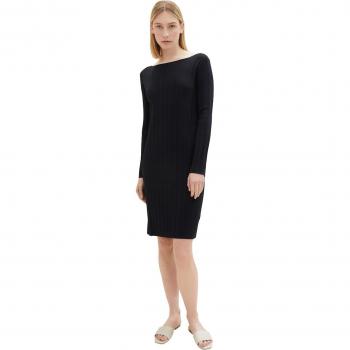 Vestido Midi de Tejido Acanalado de Manga Larga Elegante