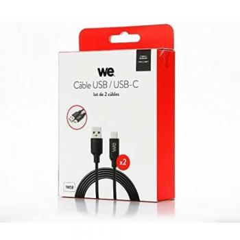 Lote de 2 Cables USB/USB-C - 1,50m - USB 3.2 Gen 1 - Carga 3A - Transferencias hasta 5Gbps - Negro