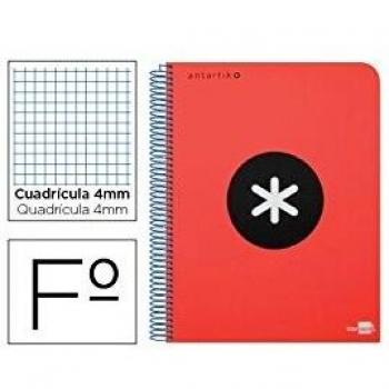 Liderpapel Antartik - Cuaderno espiral folio tapa dura cuadro 4 mm, color rojo