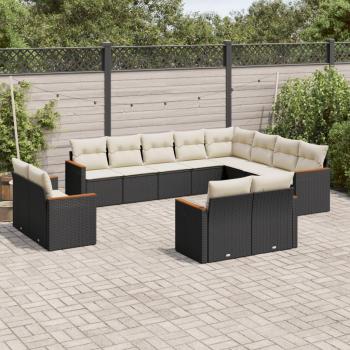 12-Piece Black Poly Rattan Garden Sofa Set with Cushions