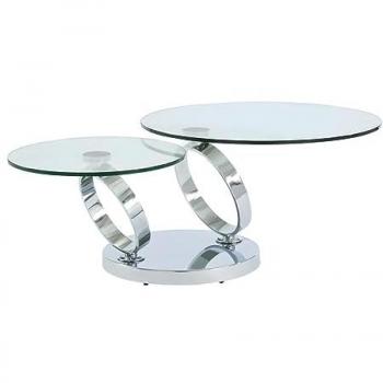 Mesa de Centro JOLINE - Tableros Pivotantes, Cristal Templado y Metal