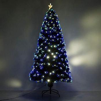 Árbol de Navidad Artificial Luminoso 180cm con Fibra Óptica y 230 LED Multicolores en 8 Modos Scintillantes