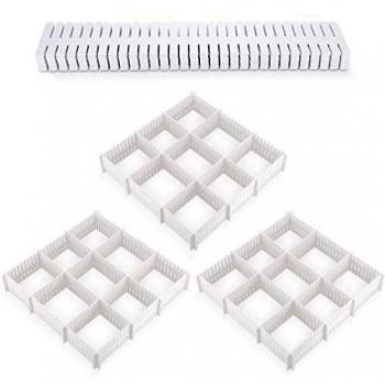 28 Piezas Separadores de Cajones DIY Organizador Cajones Plástico Separador de Armario Divisores Cajones de Rejilla Ajustables para Ropa Interior Calcetines Cinturón Suministros de Oficina, Blanco
