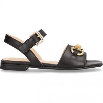 Sandalias planas de mujer Alpe 5175.03.05 de piel con suela antideslizante y cierre hebilla en color negro